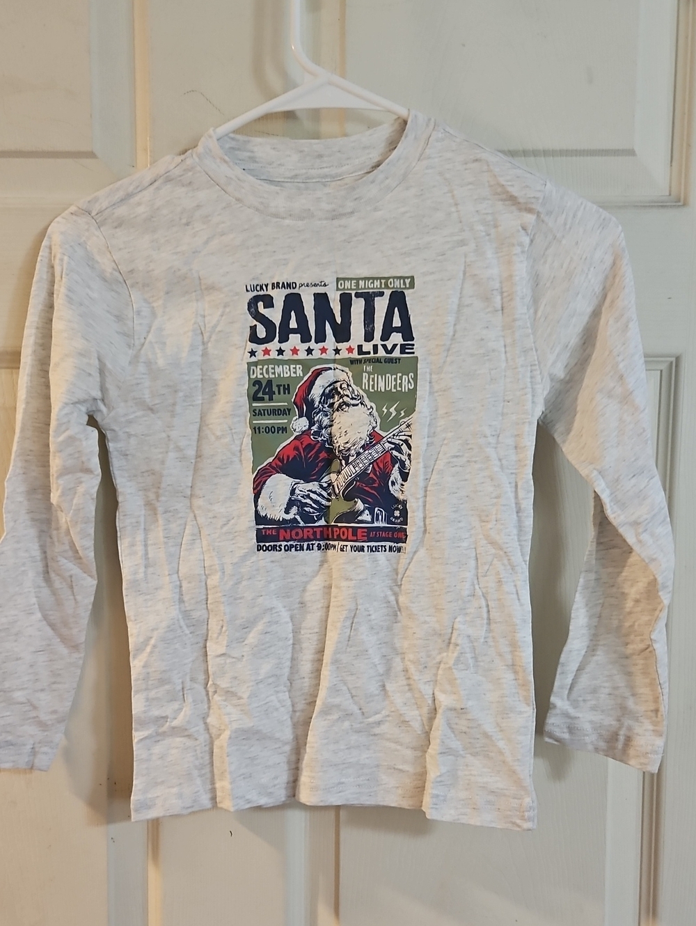 LUCKY BRAND SANTA LONG SLEEVE TEE: GRAY: NEW WITH TAGS: UNISEX: SIZE 6